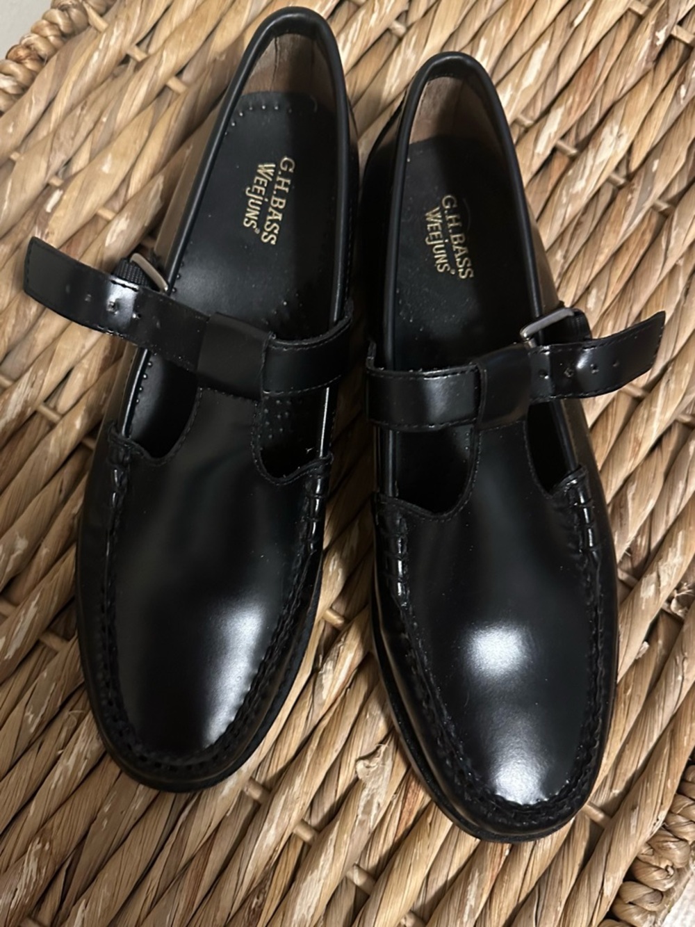 Black Leather Mary Jane Slip-On Loafers - US 8